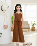Tween Girls Brown Spaghetti Strap Jumpsuit