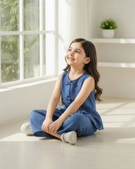 Girls Blue Ruffle Hem Cami & Solid Pants Set