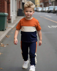 Casual Color-Block Short Sleeve T-Shirt And Pants Suit Summer