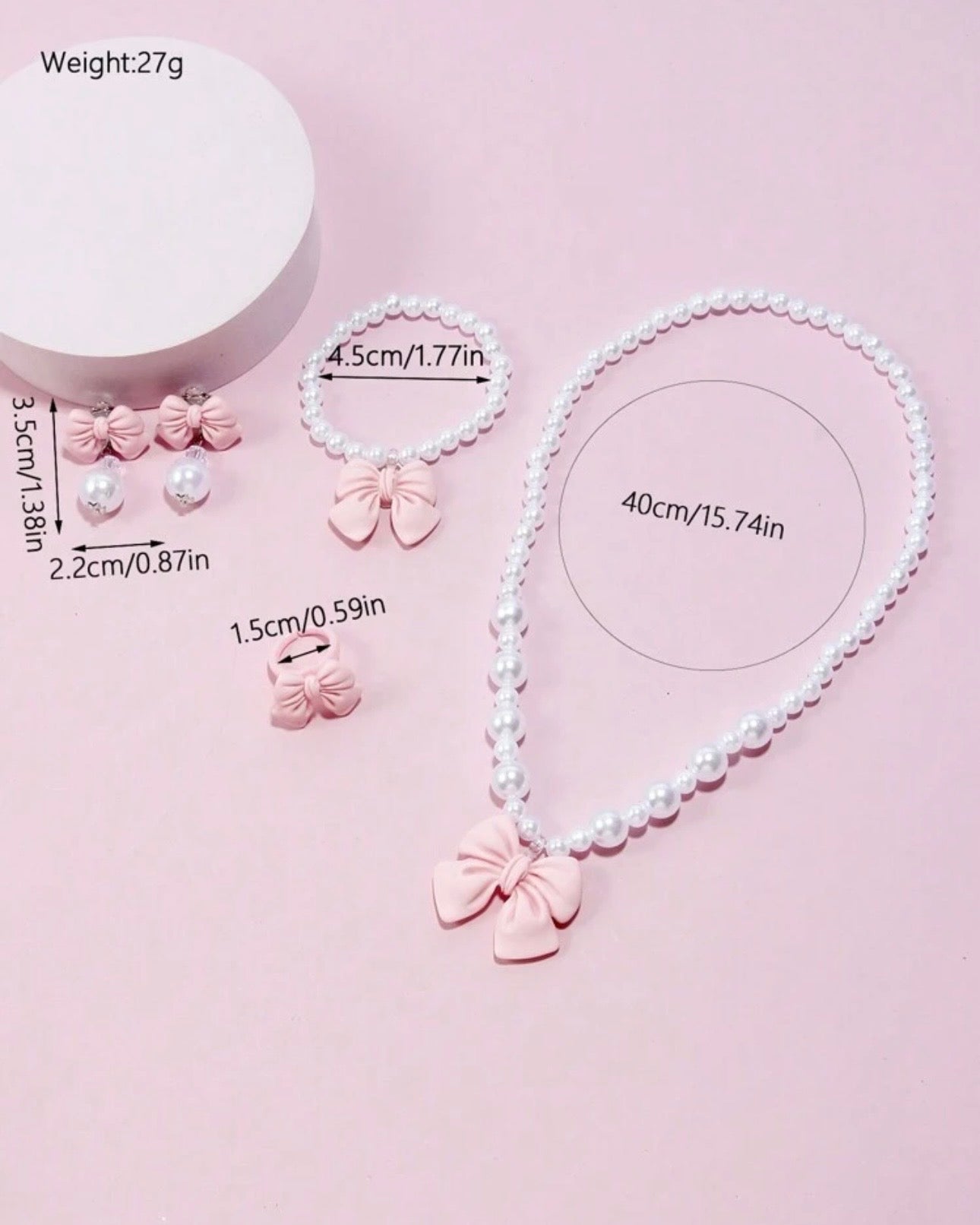 5pcs Girls Cute Pink Bow Jewelry Set for Kids