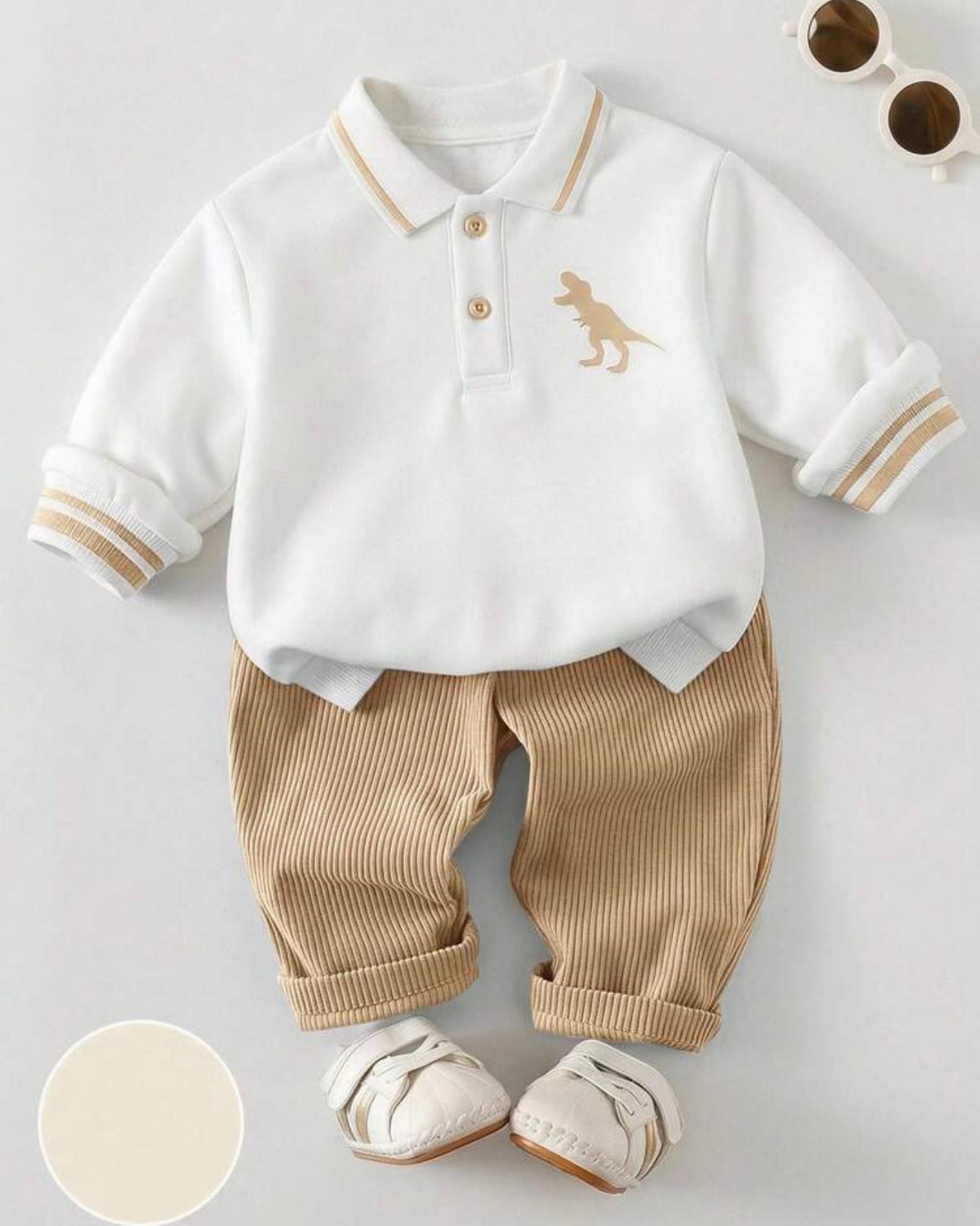 2pcs Baby Boy Animal Knit Pullover Sweatshirt & Khaki Winter Pants
