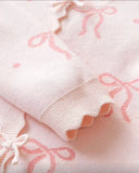 Girls’ Pink Bow Jacquard Cardigan & Pleated Skirt Set