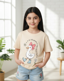 Girls’ Beige Duck Print Short Sleeve T-Shirt