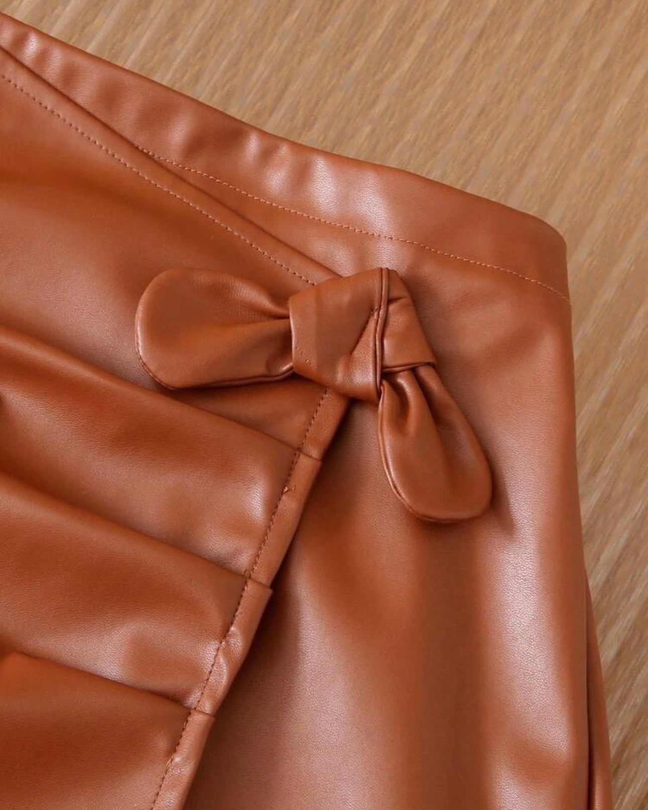 Baby Girl 2PCS Brown Faux Leather Skirt and Top