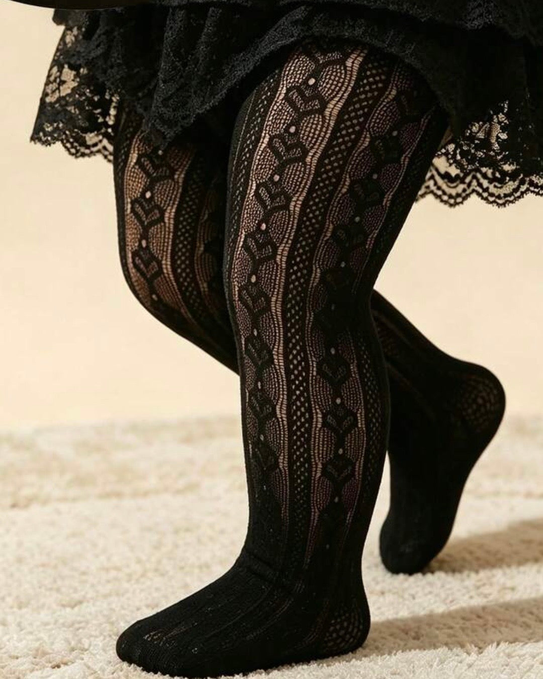 Girls Heart Pattern Black Mesh Leggings
