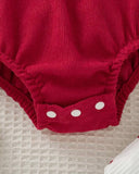 Baby Girl 3D Red Heart Flutter Sleeve Denim Overall Bodysuit + Bow Ruffle Socks