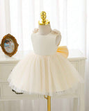 Baby Girls Apricot Satin & Mesh Princess Dress with 3D Flowers