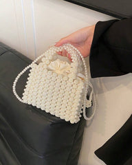 White Faux Pearl Handmade Beaded Crossbody statement Bag