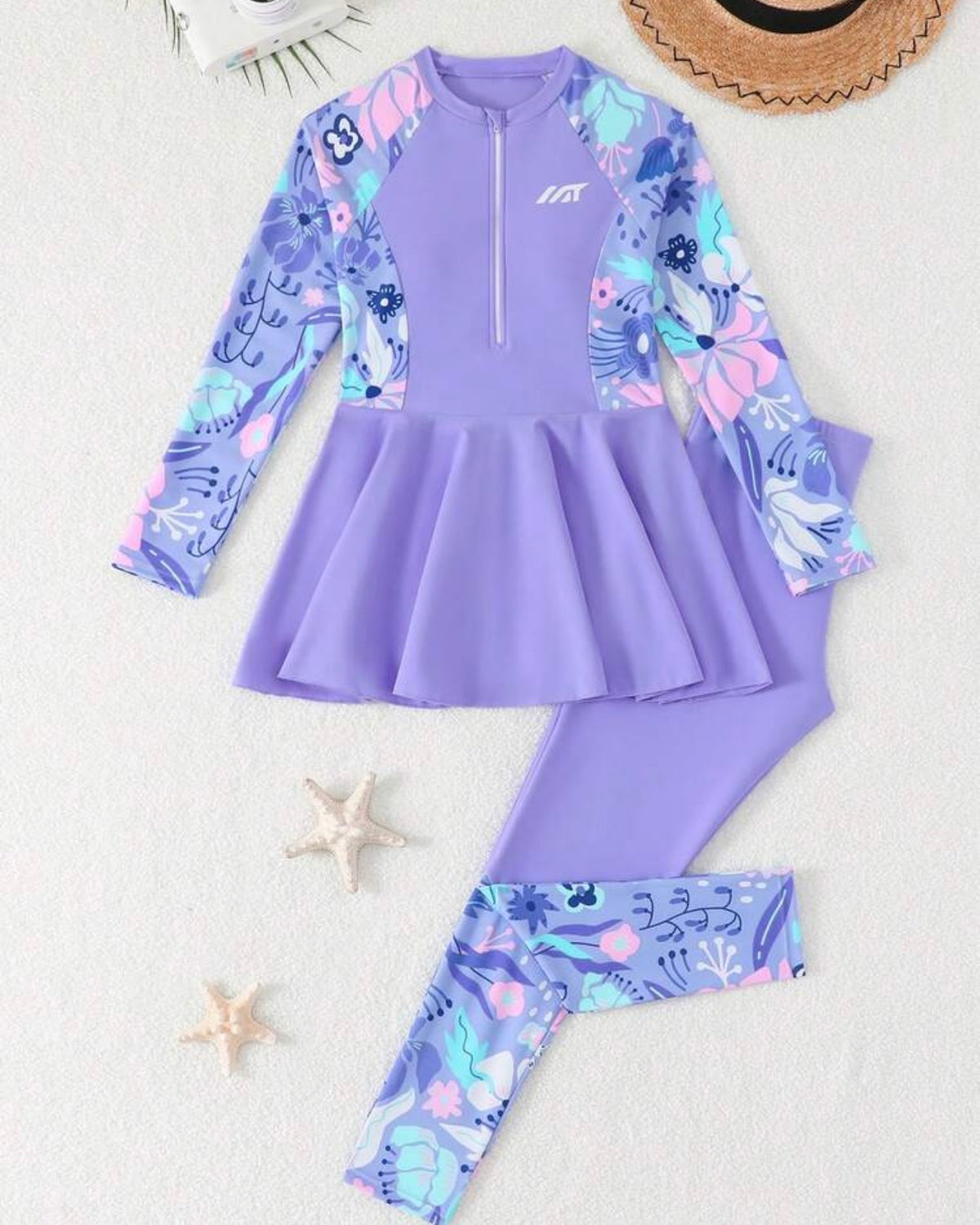 Tween Girls Purple Long Sleeve Swim Top and Pants