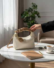 Pleated Weaving Color Block Handbag – Stylish PU Leather Shoulder & Crossbody Bag