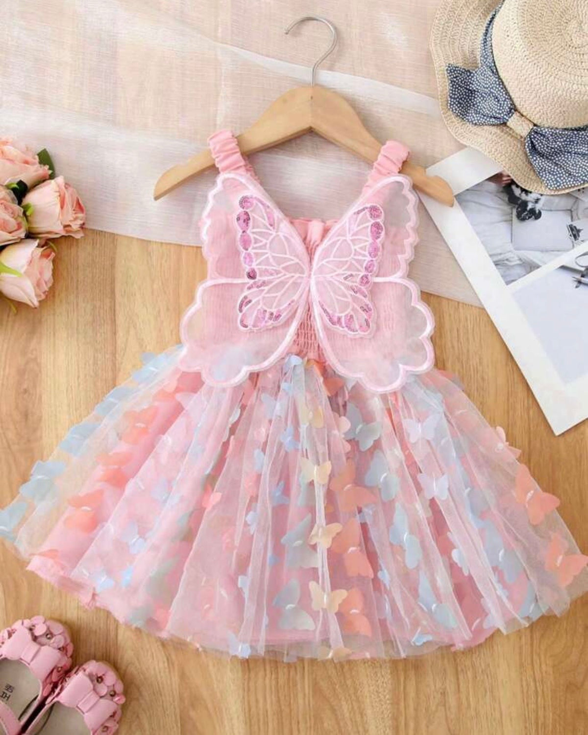 1pc Colorful Princess Butterfly Embroidered Mesh Tulle Dress
