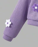 Tween Girls Purple 3D Floral Cardigan & Vintage Floral Blue Jeans Set