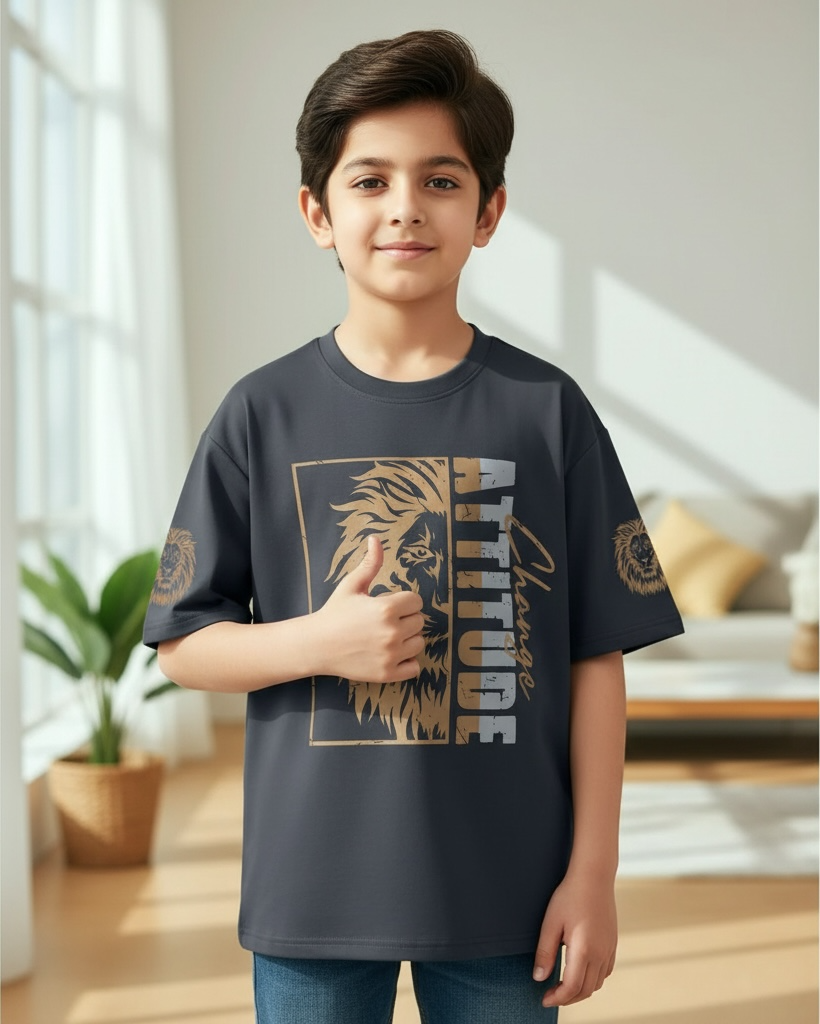 Boys Lion Letter Print Casual T-Shirt