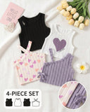 4pc Baby Girl Summer Outfit Set – Purple Tank Tops
