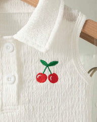 2pcs Baby Girl Cherry Embroidery Sleeveless Top & Short Pleated Skirt