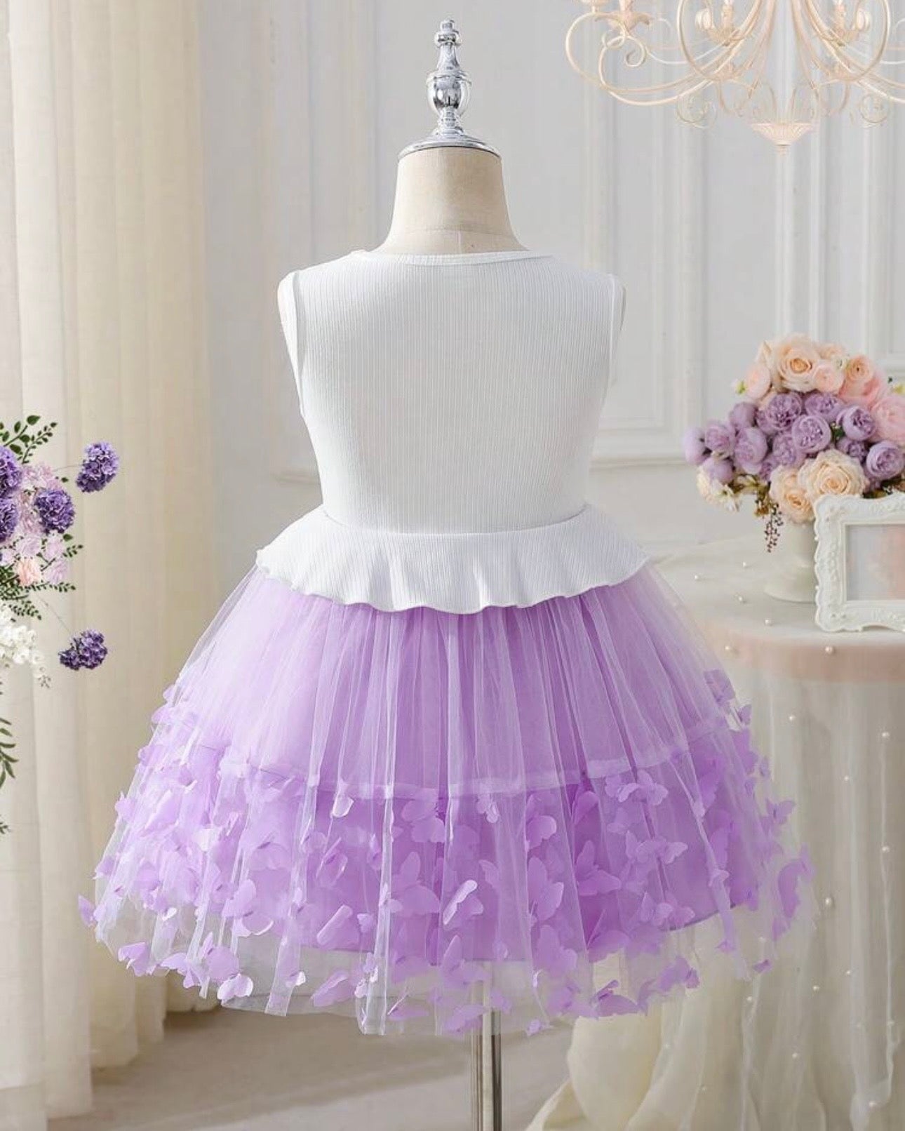 Girls Butterfly  Princess Dress with 3D Floral Tulle Skirt