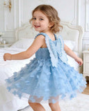 1pc Blue Princess Butterfly Embroidered Mesh Tulle Dress