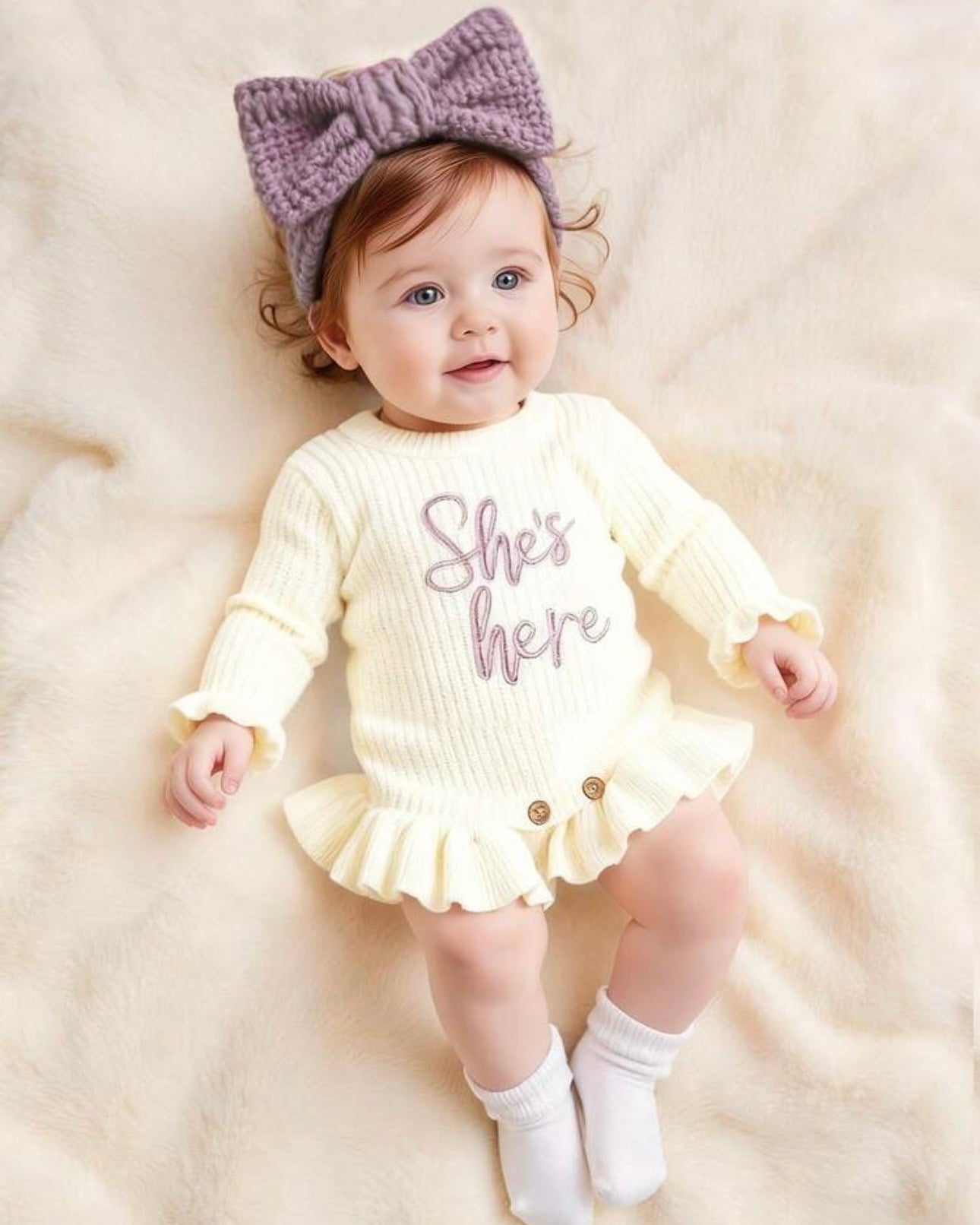 2Pcs Set Dusty Purple Newborn Photography Outfits With Bow Headband
