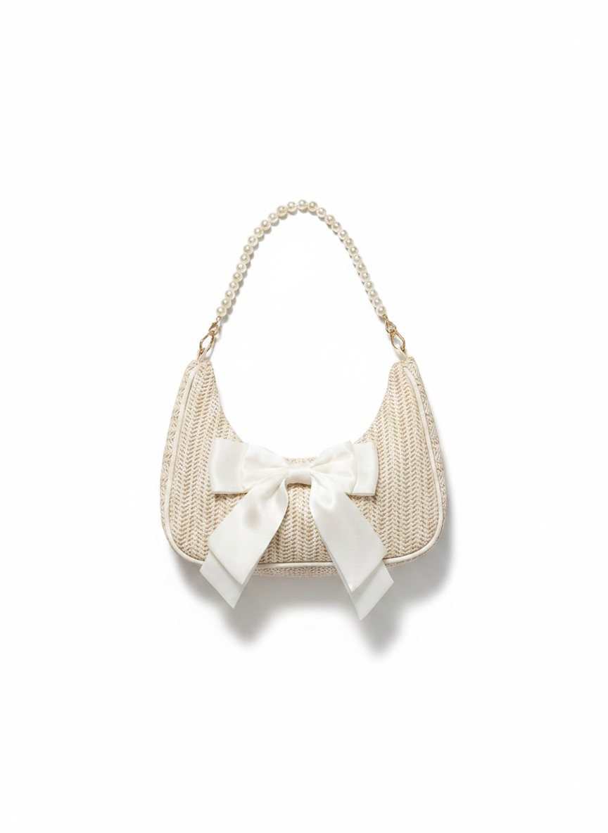 Straw Crescent Handbag For Women – Chain Shoulder Beach