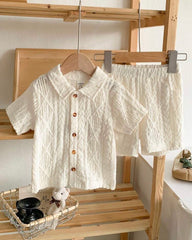 Baby 2pcs Summer Outfit – Apricot Textured Shirt & Shorts Set
