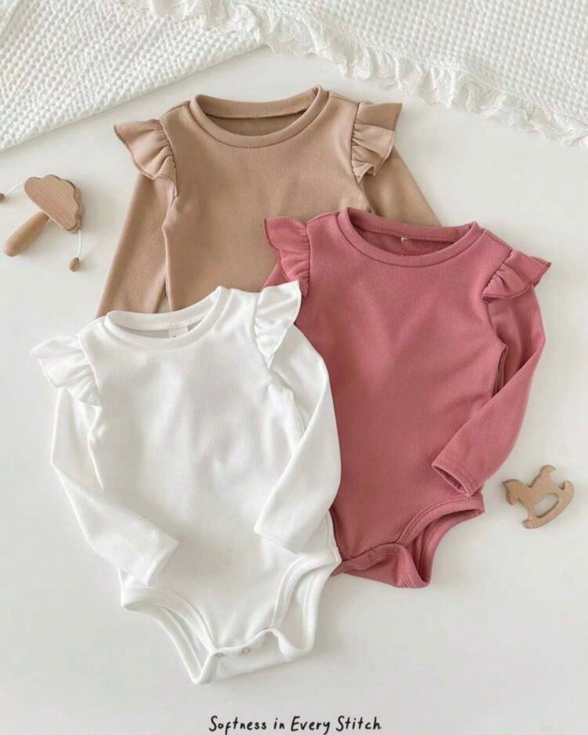 3pcs Baby Girl Ruffled Collar Winter Bodysuits