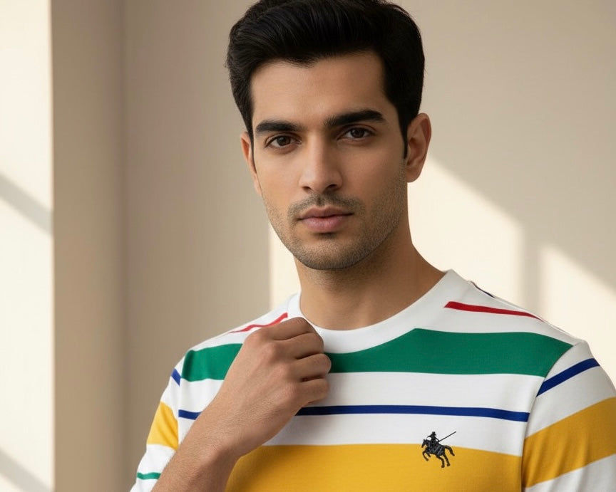 Men's Colorful Striped Crew Neck Short Sleeve T-Shirt