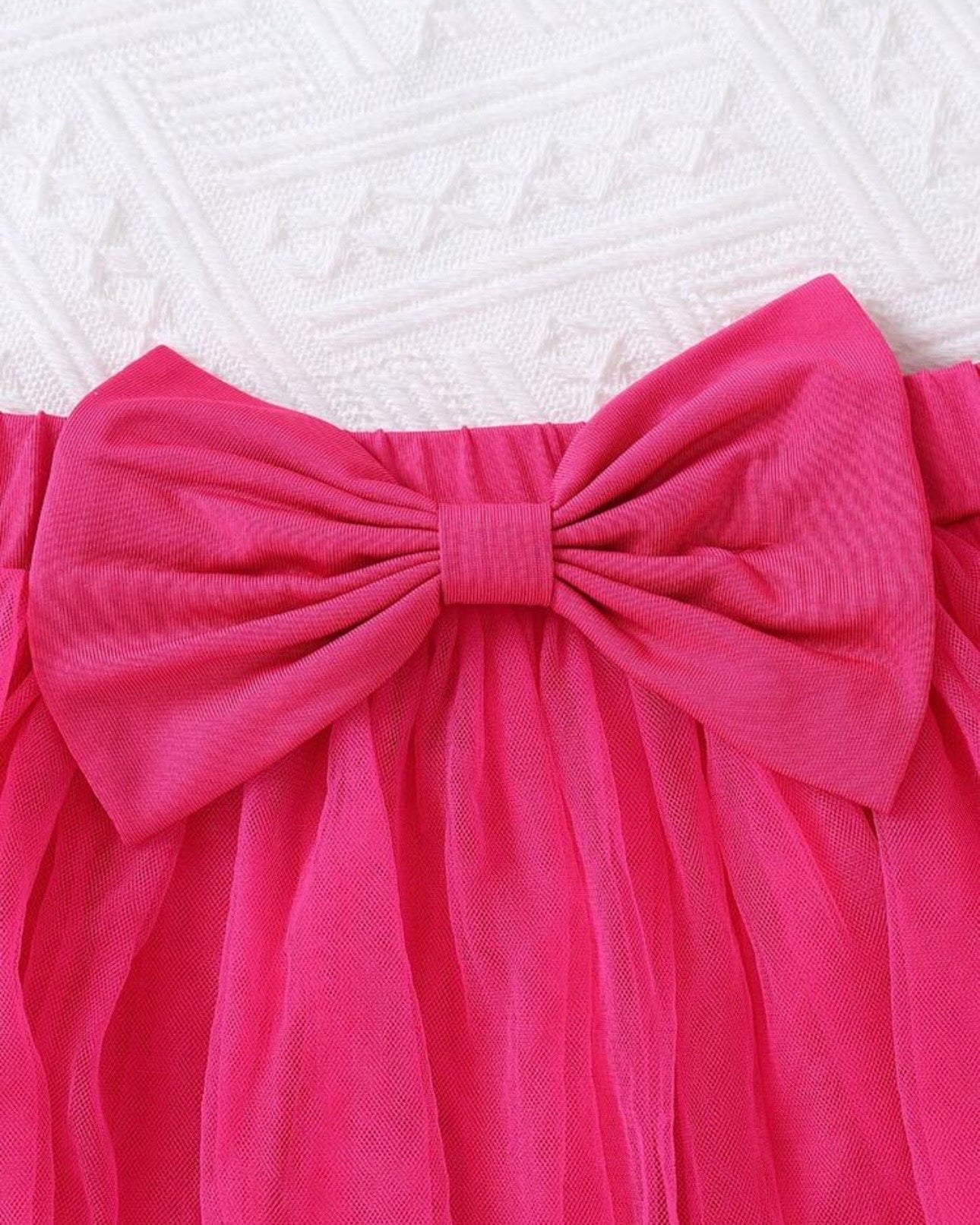 Girls Fuchsia Floral Embroidery Top & Tulle Skirt 2-Piece Set