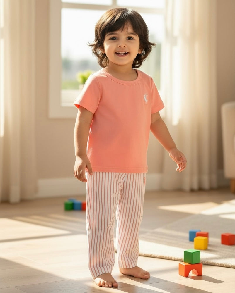 Infant Girls Pink Summer T-Shirt & Striped Pants