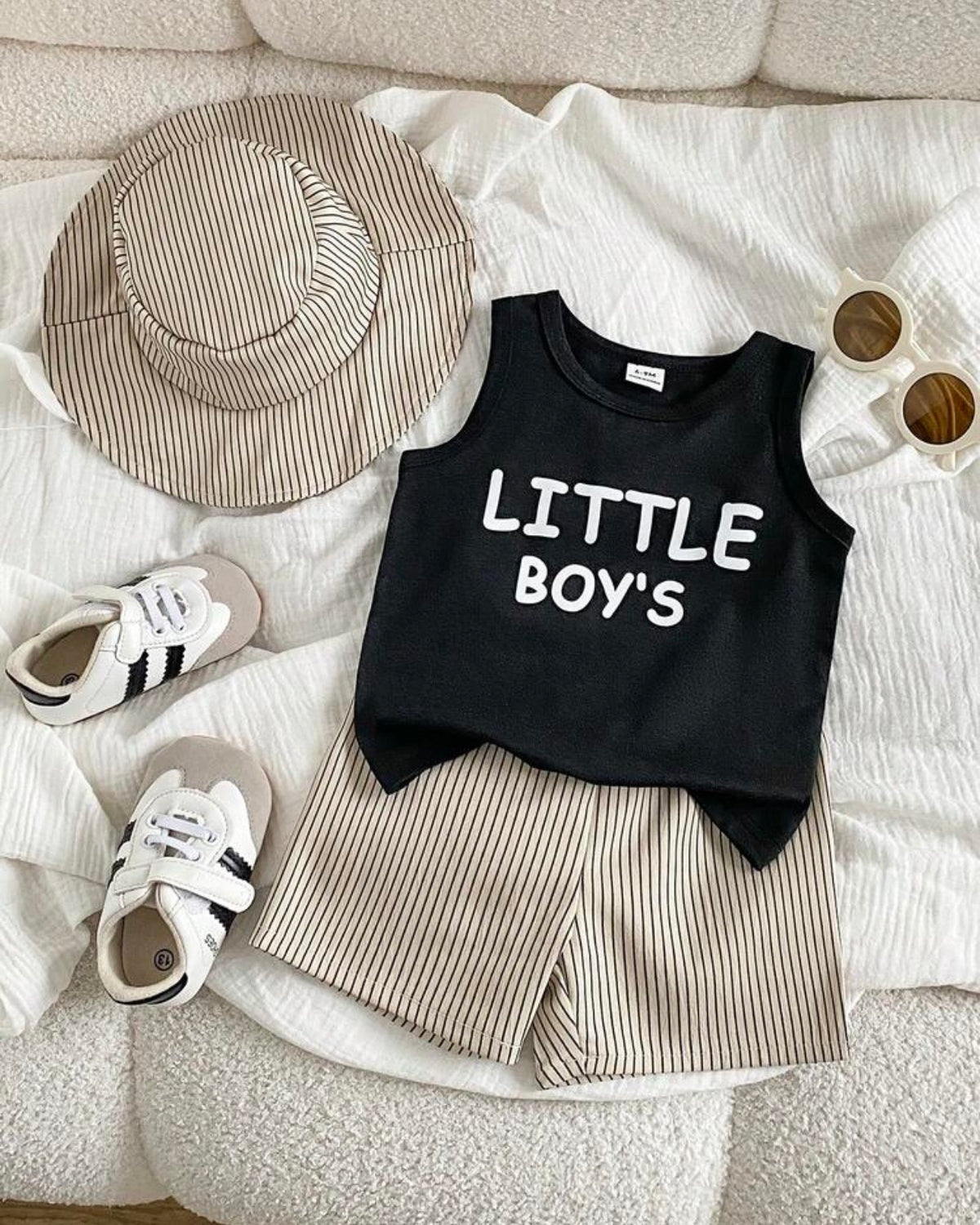 Baby Boys 3pc Black Letter Print Tank Top, Shorts & Hat Set