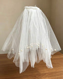 Girls’ white Double-Layer Pearl Mesh Veil Hair Clip