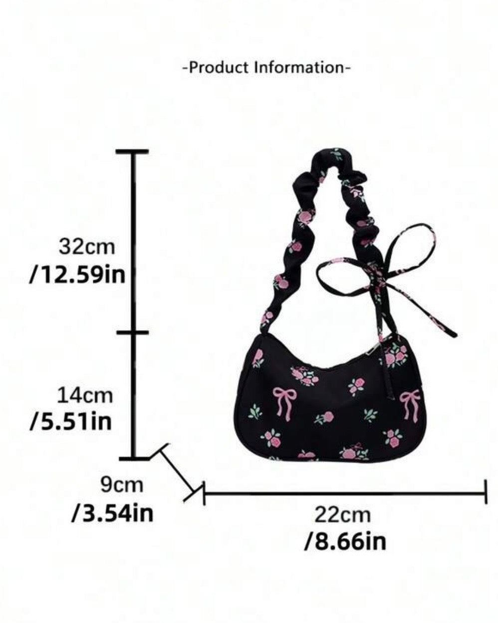Pink Floral Bow Print Shoulder Bag