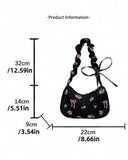 Blue Floral Bow Print Shoulder Bag