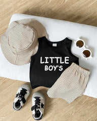 Baby Boys 3pc Black Letter Print Tank Top, Shorts & Hat Set