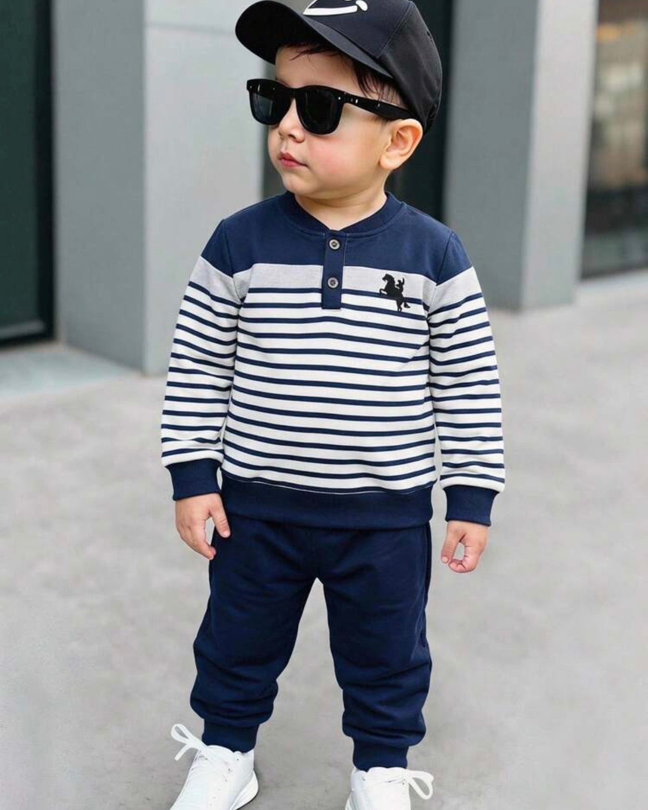Kids Boys Horse Print Striped 2-Piece Outfit Set