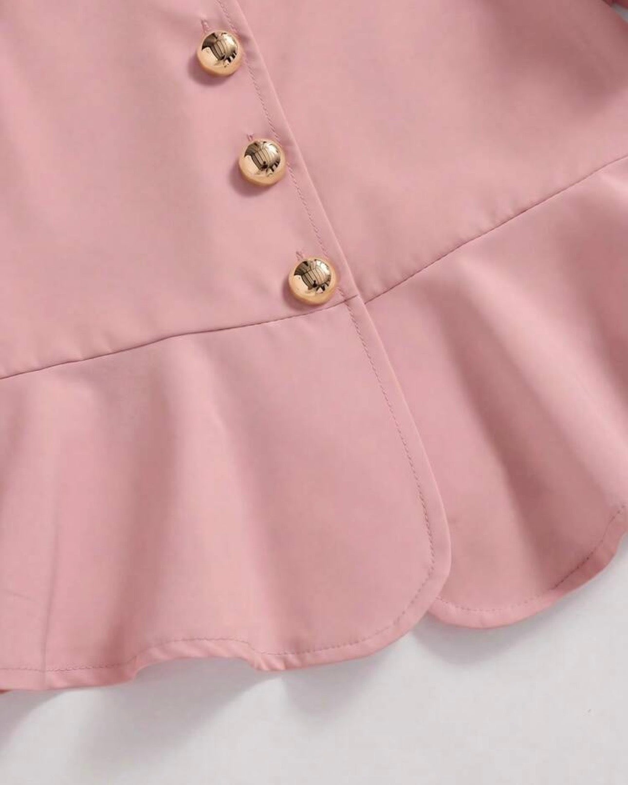 Girls’ 2pc Pink Square Collar Puff Sleeve Top & Pleated Skirt Set