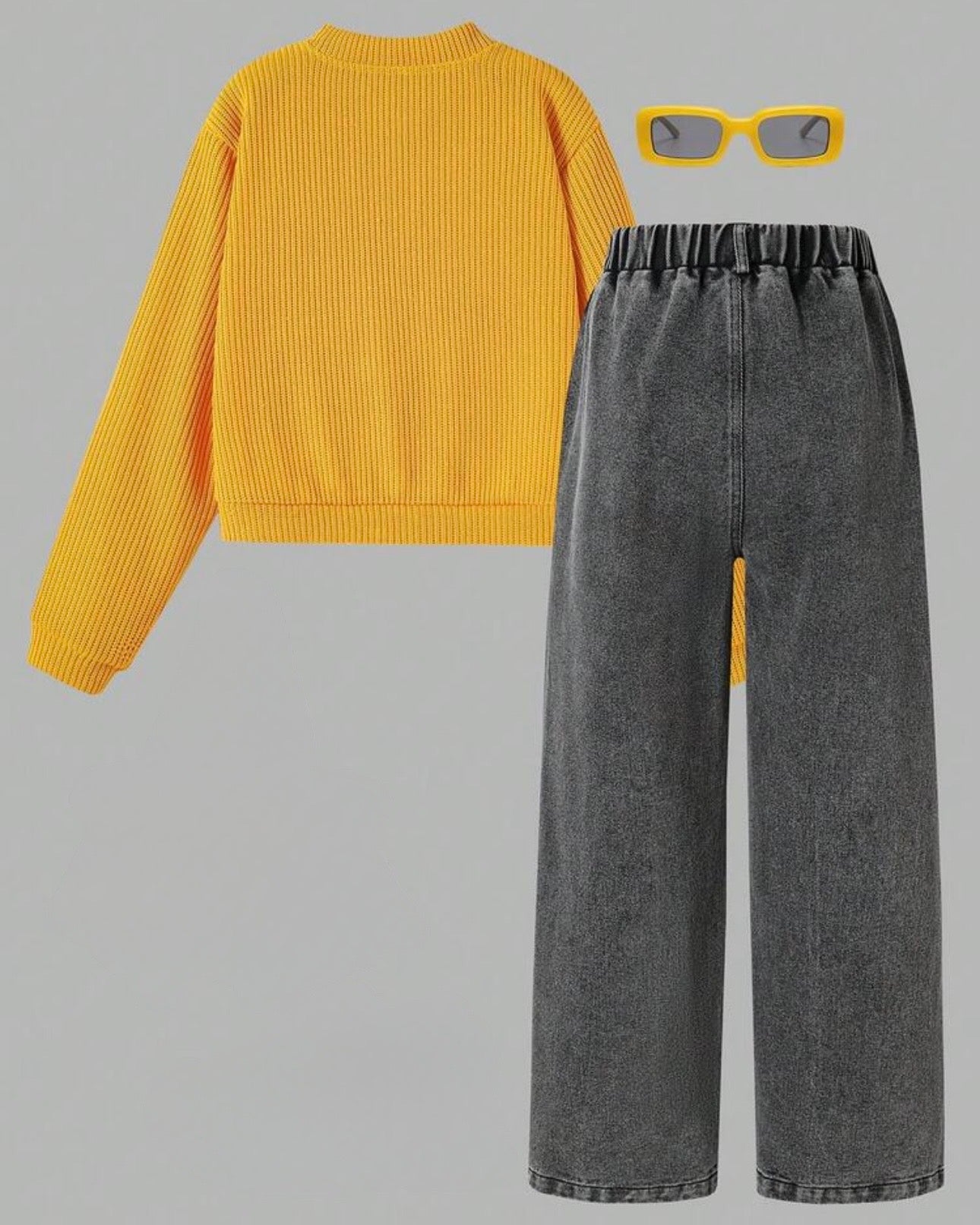 Tween Girls Yellow 3D Floral Cardigan & Vintage Washed Blue Jeans Set