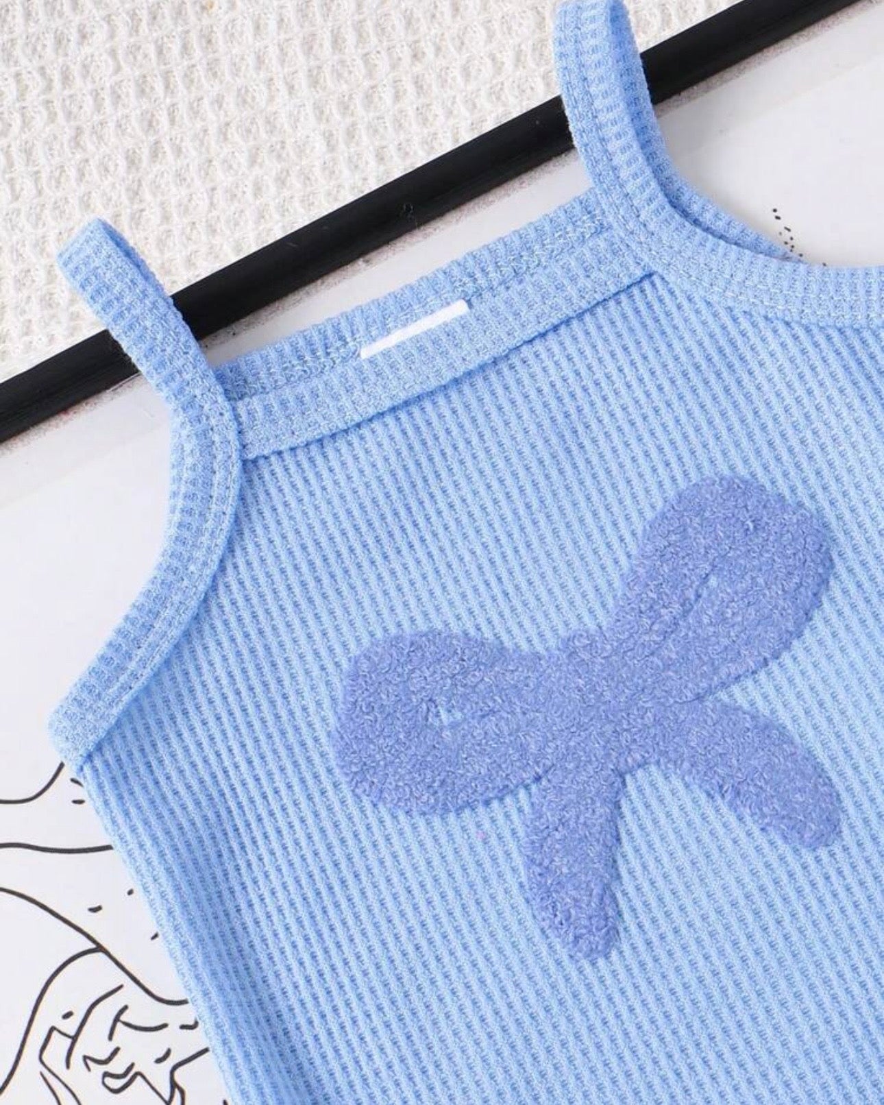2Pcs Baby Girl Blue Embroidered Camisole Romper & Shorts Set