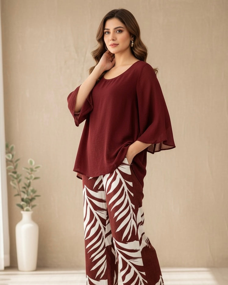 2pcs Chiffon Batwing Sleeve Set – Elegant & Flowy Outfit