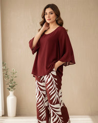 2pcs Chiffon Batwing Sleeve Set – Elegant & Flowy Outfit
