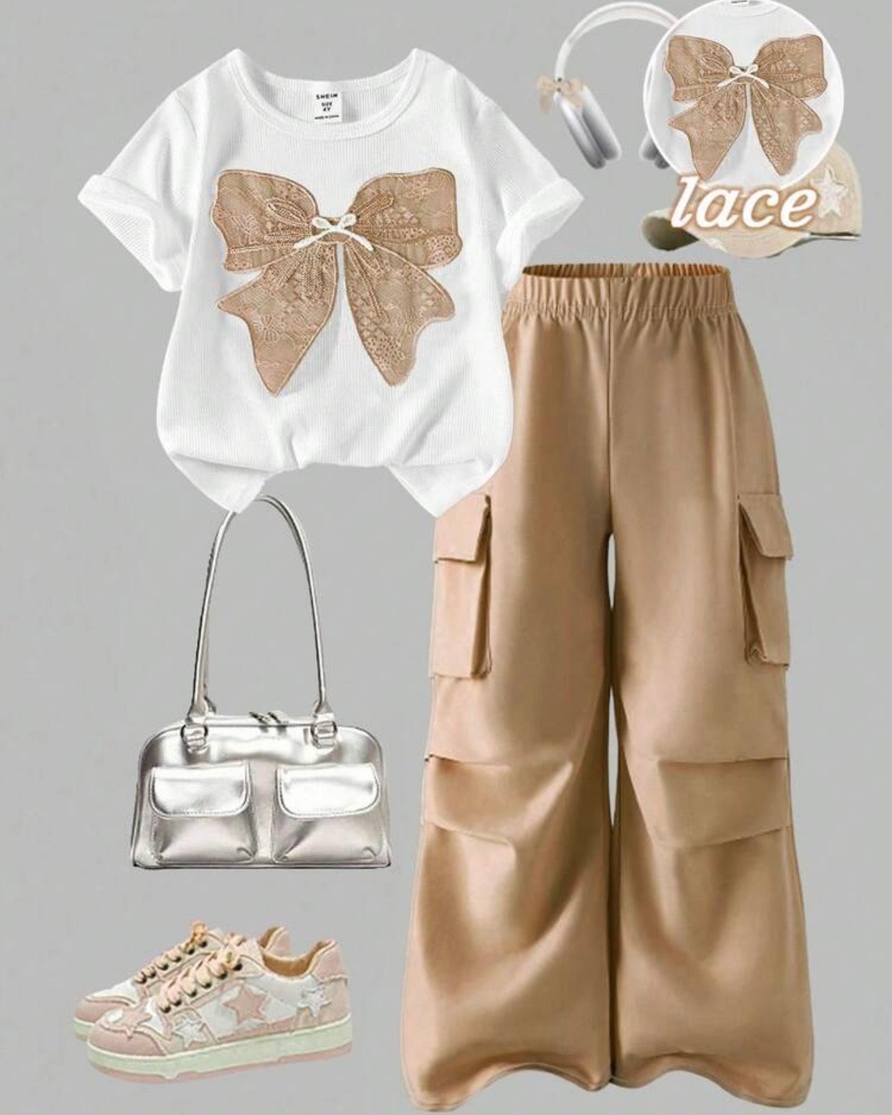 Tween Girls khaki Graphic Tee & Bow Pants Set