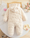 Baby Girl Winter 3D Fluffy Heart Pattern Zipper Hooded Romper