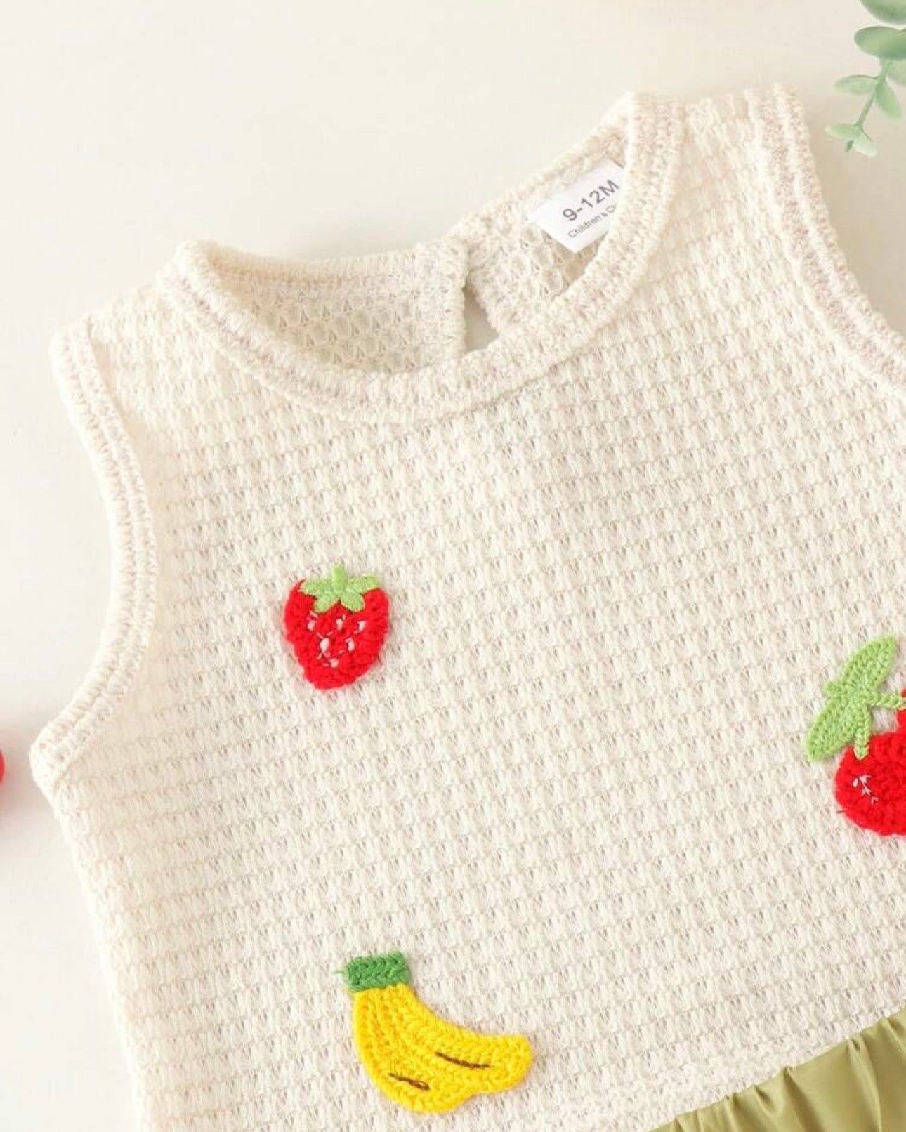 2pc Baby Girls Fruit Embroidered Sleeveless Knit Top & Mesh Tutu Skirt Set