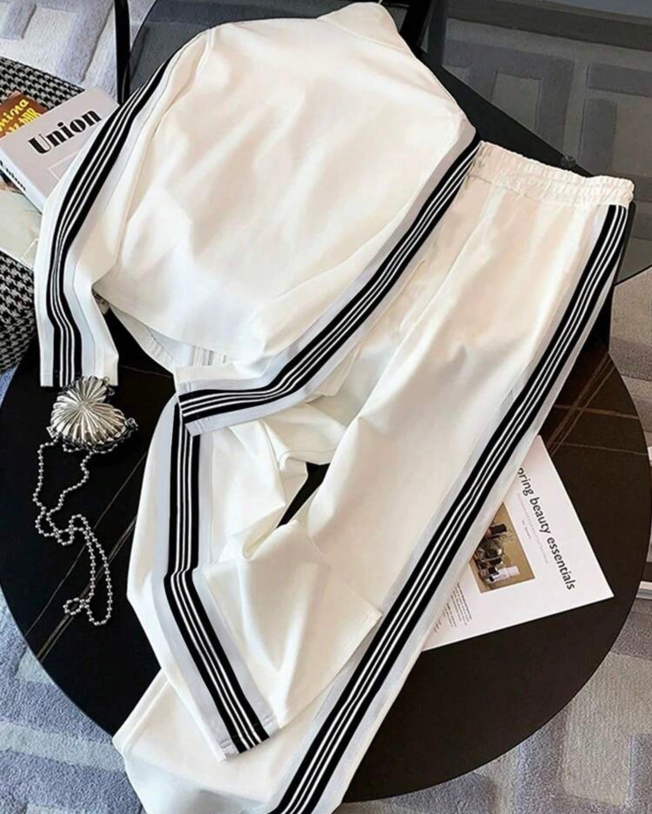 Fitted Stand Collar Cardigan + Casual Slant Pocket Pants