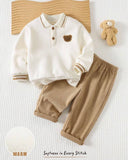 2pcs Baby Boy Bear Knit Pullover Sweatshirt & Khaki Winter Pants