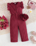 Kids Girls Burgundy Floral Romper Set with Crossbody Bag
