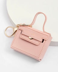 Women’s Leather Pink Bag Charm Keychain with Holder