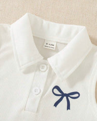 Baby Girl 2pc Blue & White Striped Polo Top & Pleated Skirt Set