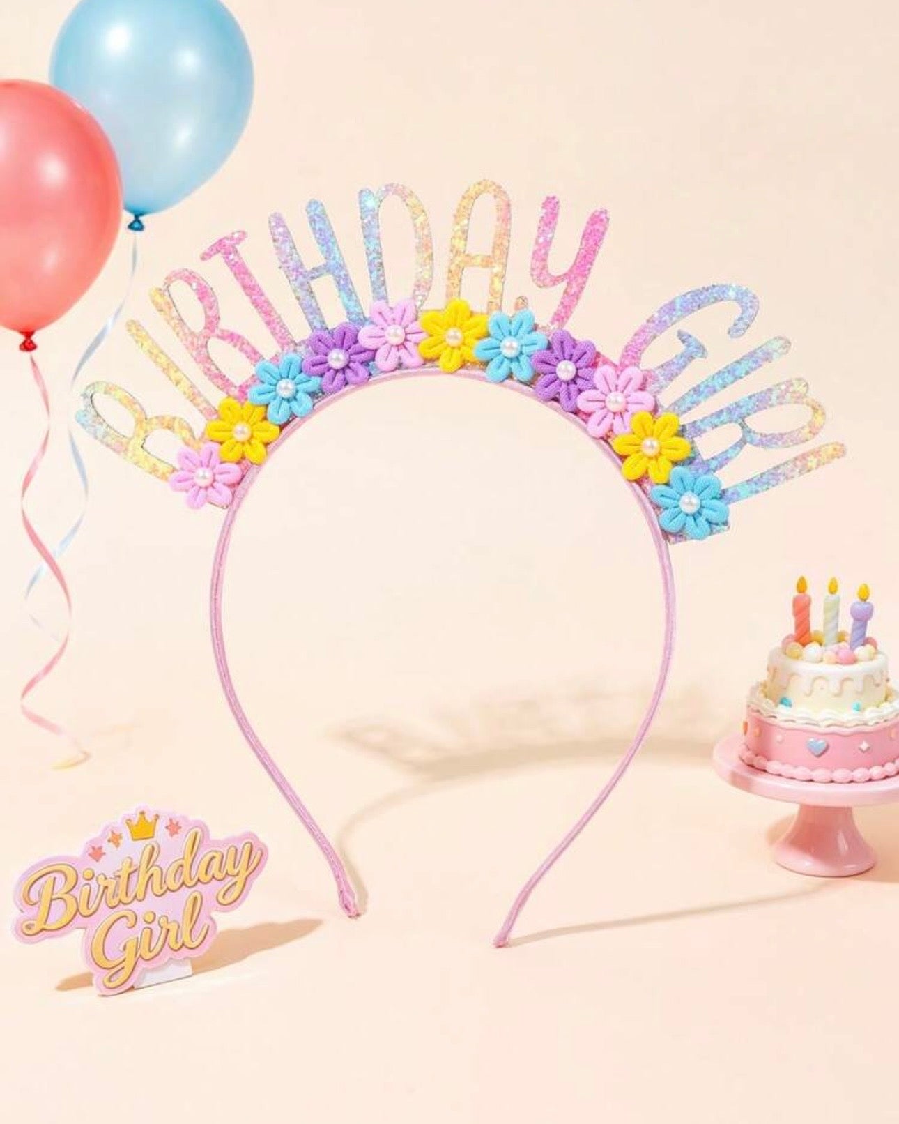 Girls Flower Decor Birthday Headband