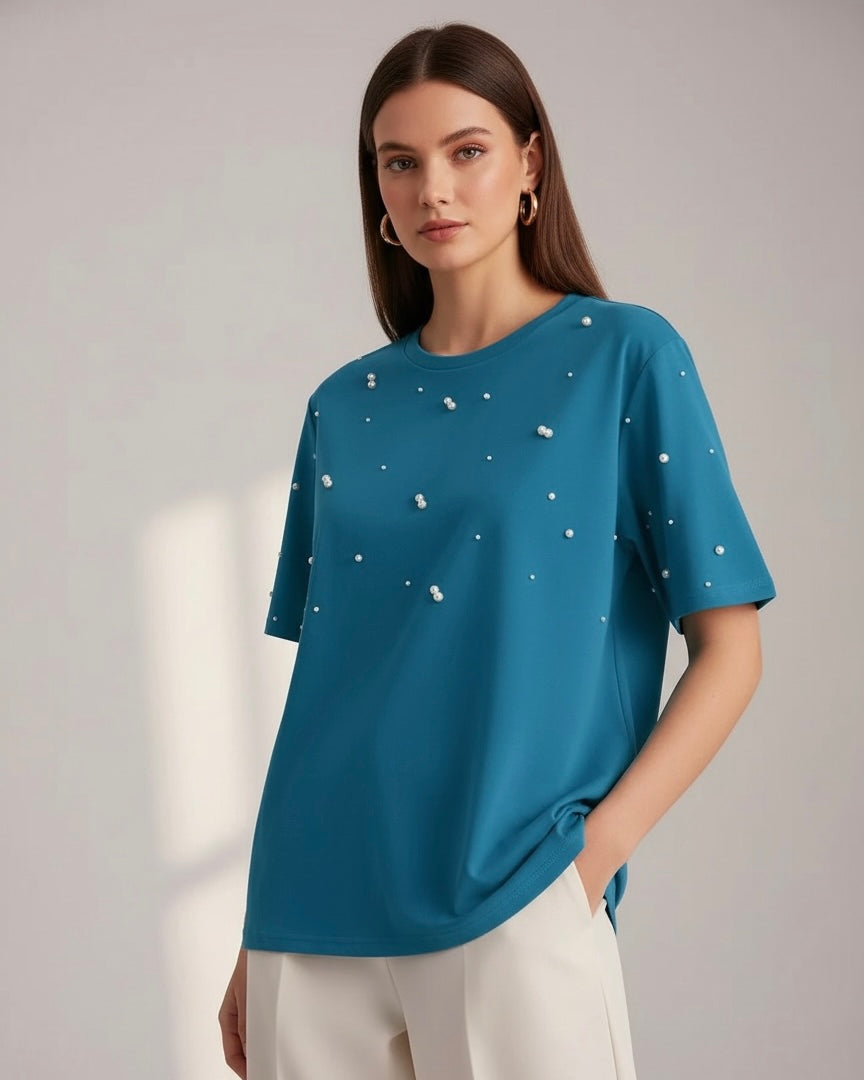 Women’s Royal Blue Beaded T-Shirt