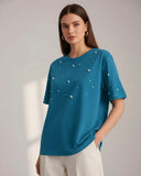 Women’s Royal Blue Beaded T-Shirt
